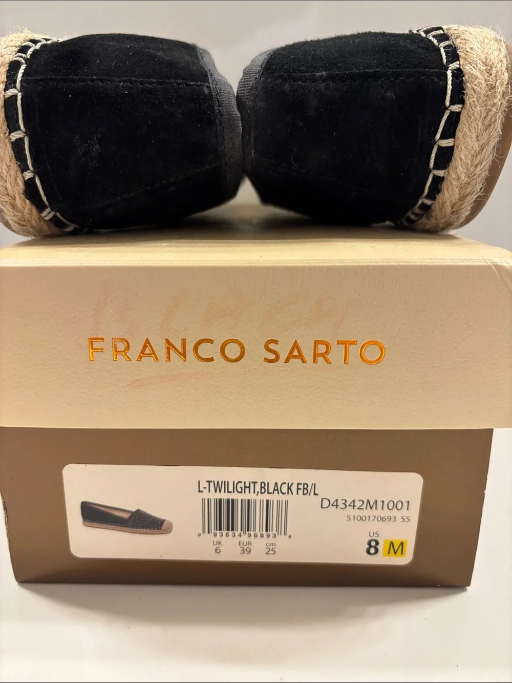 Franco Sarto Black Crystal Espadrille Flats